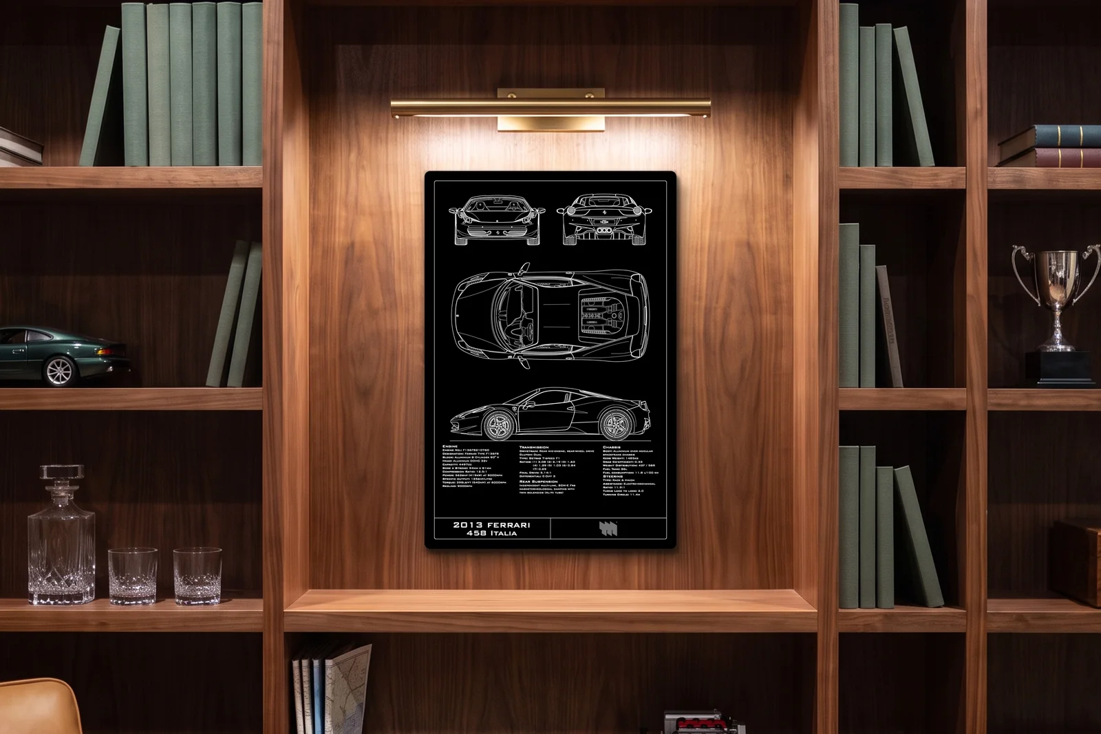 2013 Ferrari 458 Italia, in a walnut library, portrait