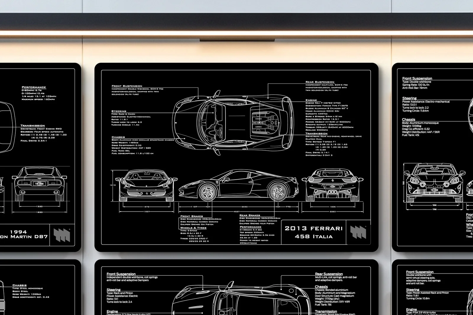 2013 Ferrari 458 Italia, close on the workshop wall
