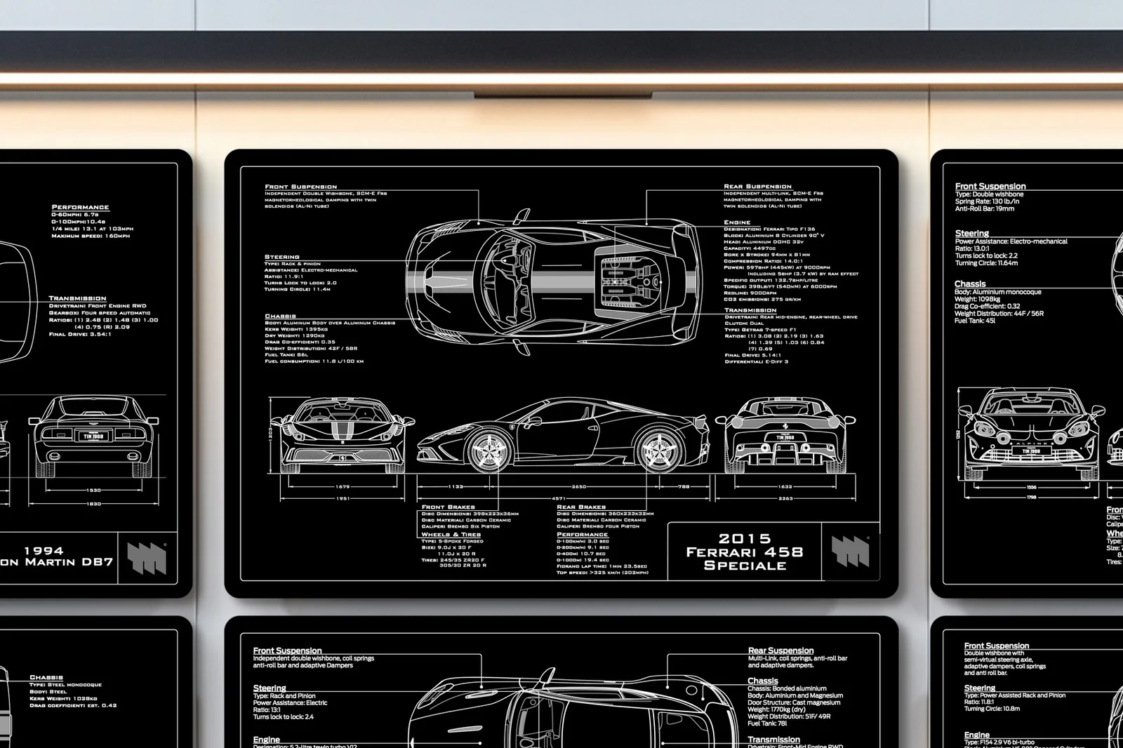 2015 Ferrari 458 Speciale, close on the workshop wall