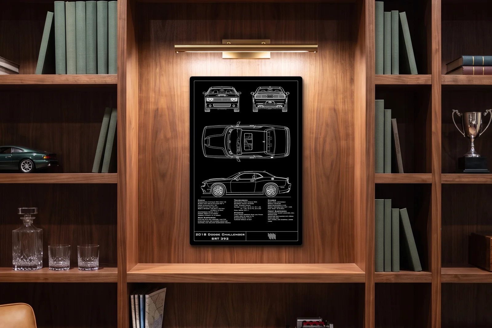 2018 Dodge Challenger SRT 392, in a walnut library, portrait