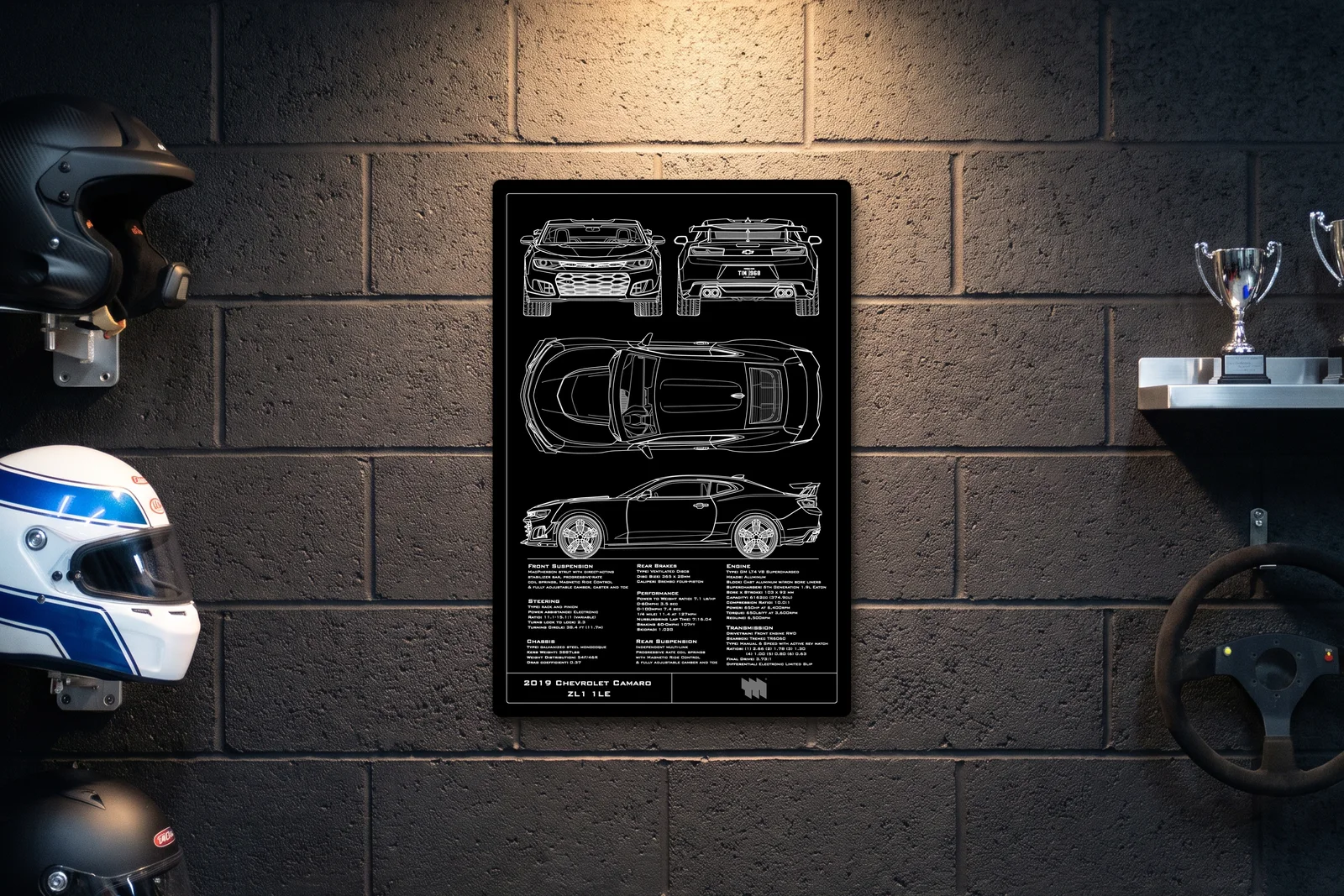 2019 Chevrolet Camaro ZL1 1LE, on a racing wall, portrait