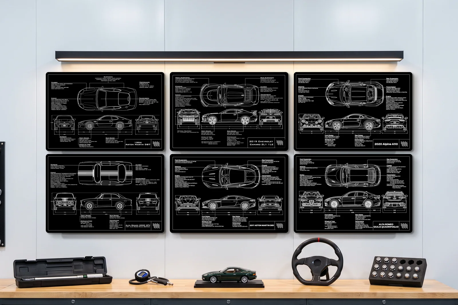 2019 Chevrolet Camaro ZL1 1LE, one of six on a workshop wall