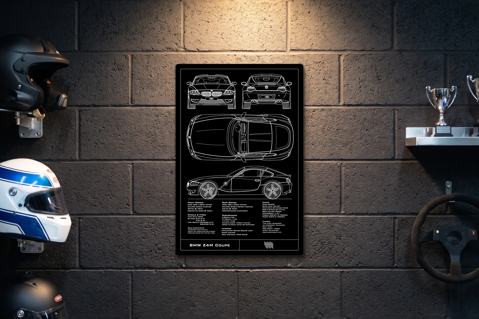 BMW Z4M Coupe, on a racing wall, portrait