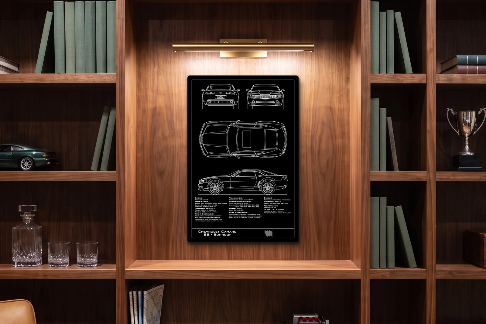 Chevrolet Camaro SS - Sunroof, in a walnut library, portrait