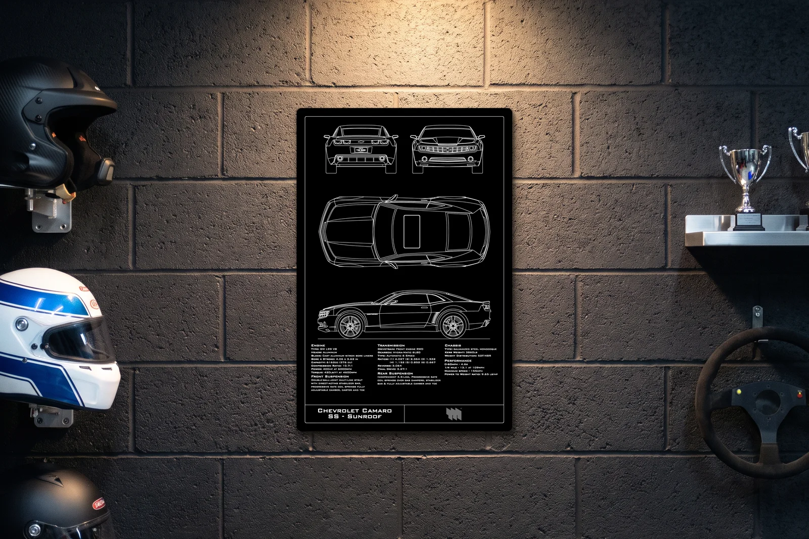 Chevrolet Camaro SS - Sunroof, on a racing wall, portrait