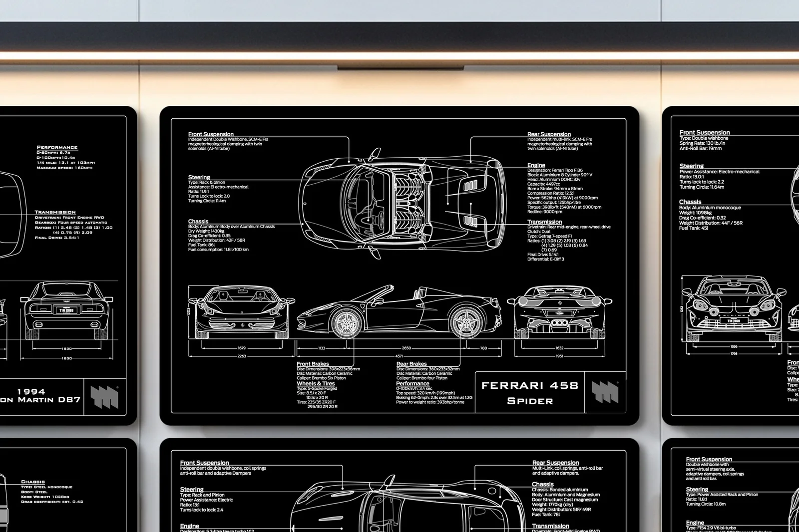 Ferrari 458 Spider, close on the workshop wall